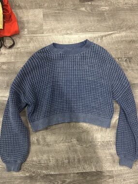 Hollister Dusty Blue Waffle-Knit Crewneck Sweater